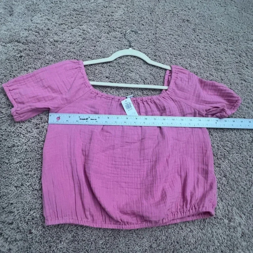 NWT new old navy Double-Weave Cropped Puff-Sleeve Top Girls XL 14-16 pink rose